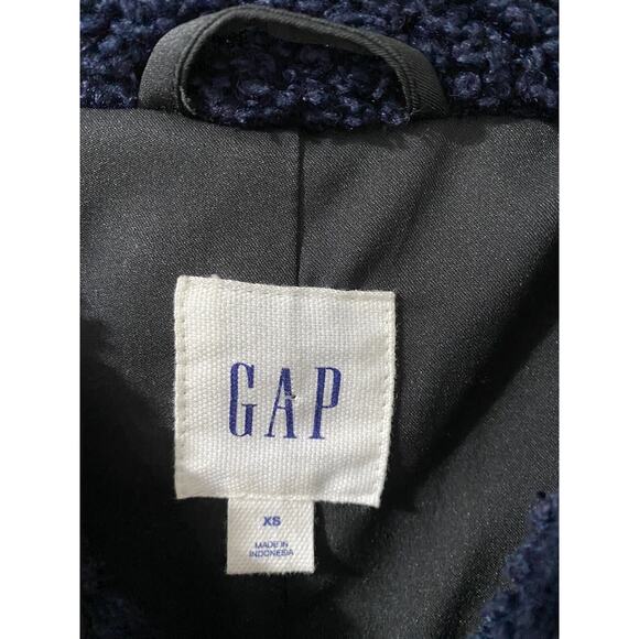 Gap Sherpa Teddy Bear Navy Blue Lined Coat Jacket Full Zip Long Sz XS A001518 - Picture 4 of 13